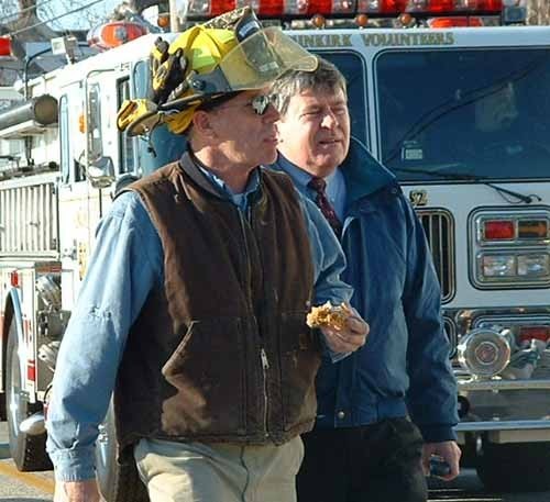 Life Member Henry Fowler with Senator Roy Dyson at the Lighthouse Inn Fire on Solomons Island